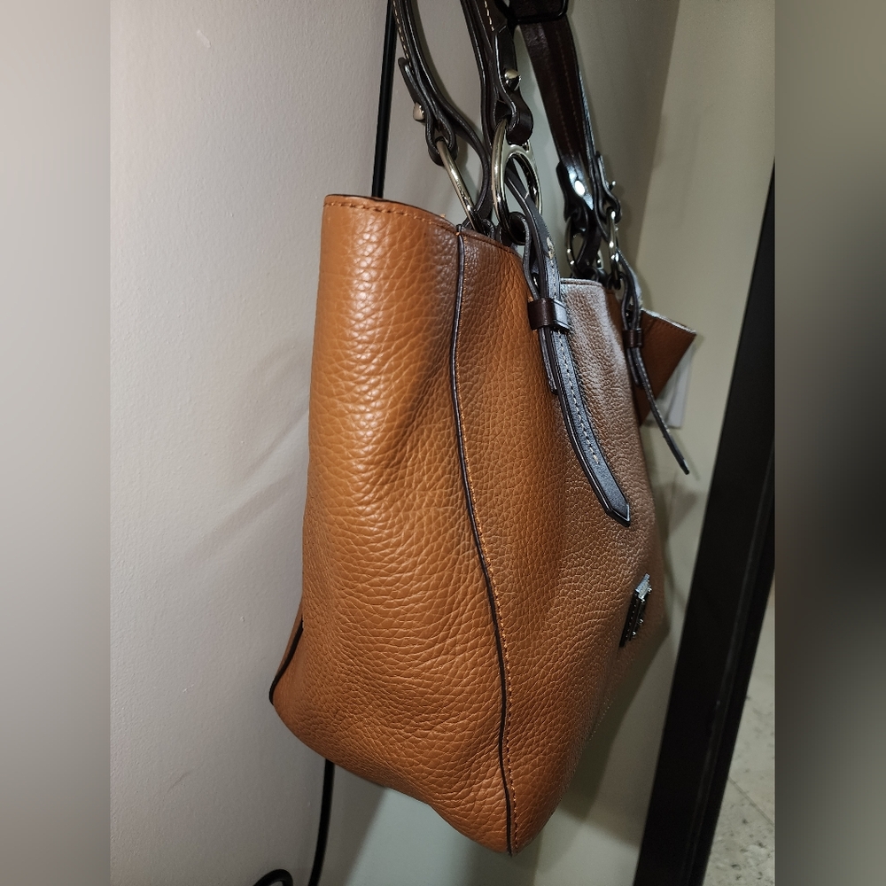 Dooney And Bourke Pebble Leather Brown Caramel Satchel Shoulder Purse - Picture 4 of 8